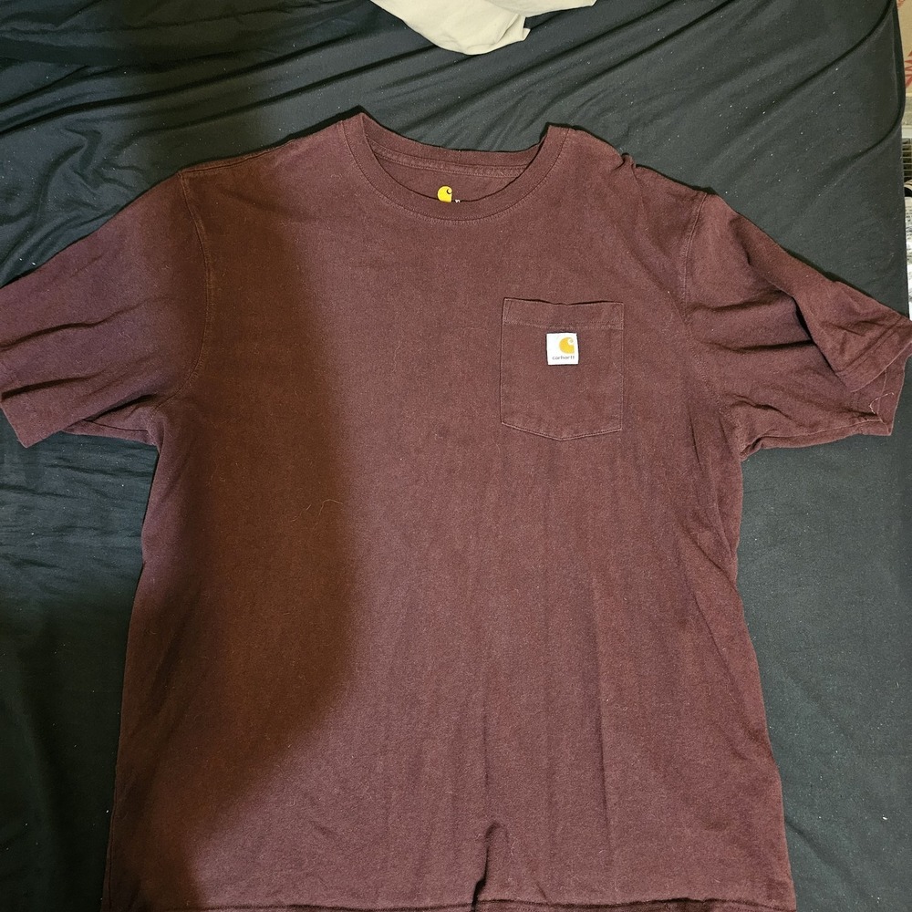 Carhartt Men Shirt XL Burgundy‎ K87 Logo Short Sleeve Cotton